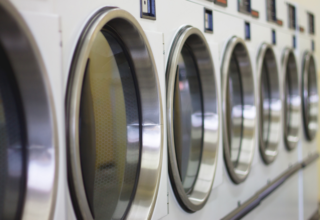 laundromat machine washer line with closed doors